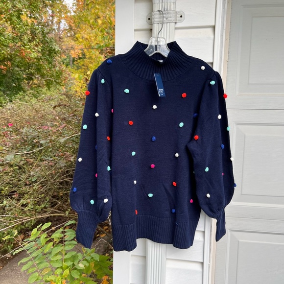 NWT Crown & Ivy Fun Navy 3D Dot Multicolored High Neck Long Sleeve Sweater - Picture 4 of 7